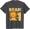 Cute Animals For Every Child's Birthday Kids 1st Birthday Lion 1 Year Old Cub Lion T-Shirt - Dark Heather Grey