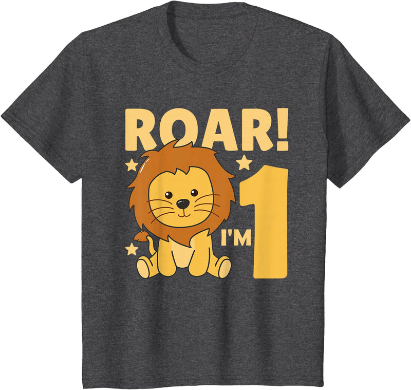 Cute Animals For Every Child's Birthday Kids 1st Birthday Lion 1 Year Old Cub Lion T-Shirt - Dark Heather Grey