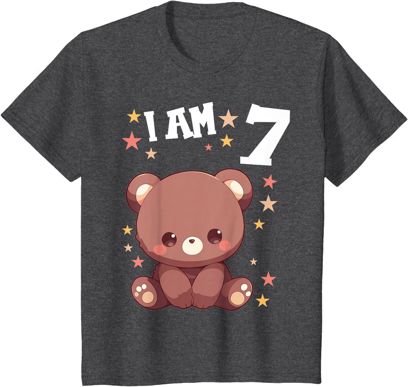 7 years old 7th birthday Bear Kids 7 Years old 7 birthday Bears Boy Girl Bear T-Shirt - Dark Heather Grey