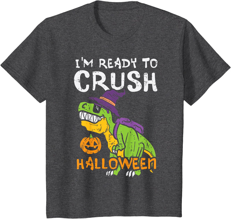 Toddler Boy Halloween Shirts For Boys Kids Kids Trex Ready To Crush Halloween Dinosaur Toddler Boys Kids T-Shirt - Dark