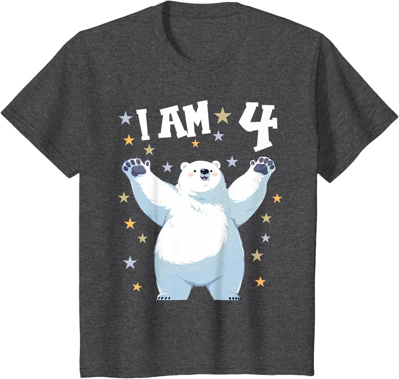 4 years old 4th birthday Polar Bear Kids 4 Years old 4 birthday Polar Bears Boy girl Polar Bear T-Shirt - Dark Heather Grey