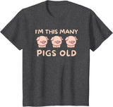 Pigs lover Birthday Gifts Toddler I'm This Many Pigs Old - 3rd Birthday Pig 3 Years Old Bday T-Shirt - Dark Heather Grey
