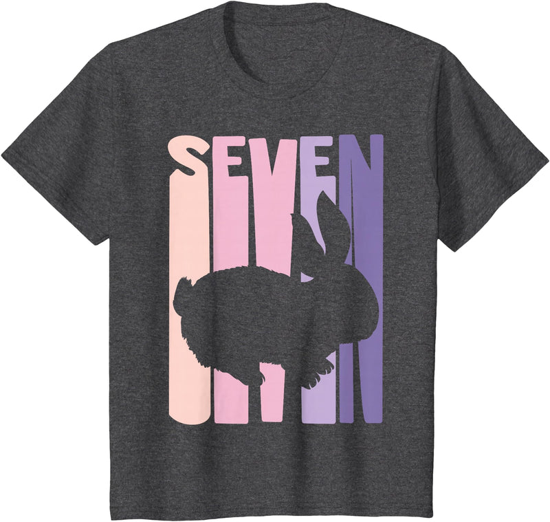 7th Birthday Gift Bunny Rabbit Fan 7 Years Old Girl T-Shirt in Dark Heather Grey