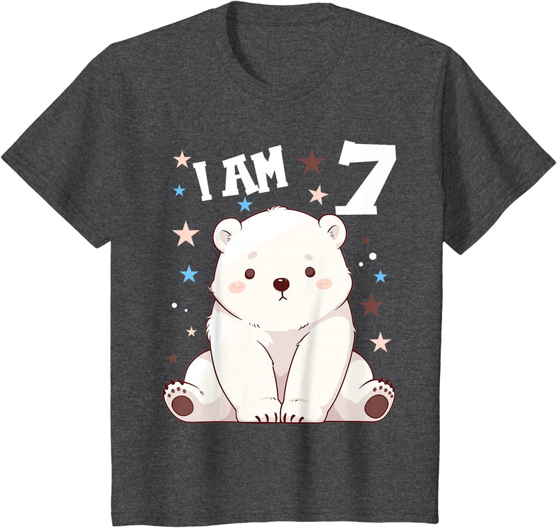 7 years old 7th birthday Polar Bear Kids 7 Years old 7 birthday Polar Bears Boy girl Polar Bear T-Shirt - Dark Heather Grey