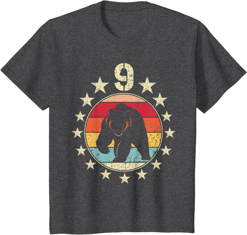 9 Years Old Birthday Bear Lovers Bear Birthday 9 Year Old Boy Girl Bear 9th Birthday T-Shirt - Dark Heather Grey