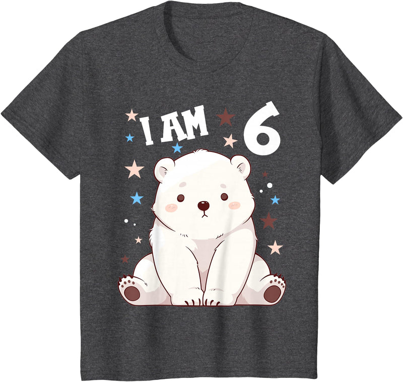 6 years old 6th birthday Polar Bear 6 Years old 6 birthday Polar Bears Boy girl Polar Bear T-Shirt - Dark Heather Grey