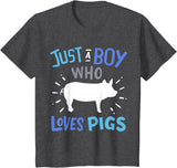 Kids Pig Just A Boy Who Loves Pigs Gift for Pig Lovers T-Shirt - Dark Heather Grey