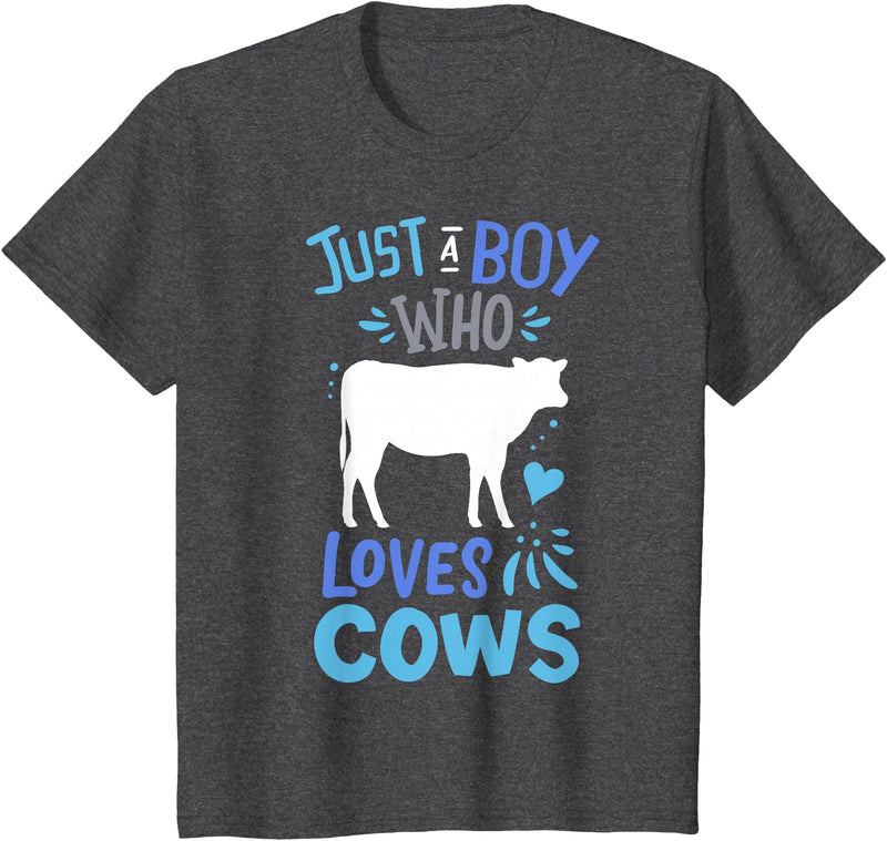 Kids Cow Just A Boy Who Loves Cows Gift for Cow Lovers T-Shirt - Dark Heather Grey