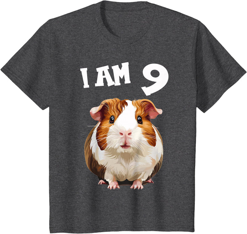 9 years old 9th birthday Guinea Pig 9 Years old 9 birthday Guinea Pigs Boy Girl Guinea Pig T-Shirt - Dark Heather Grey