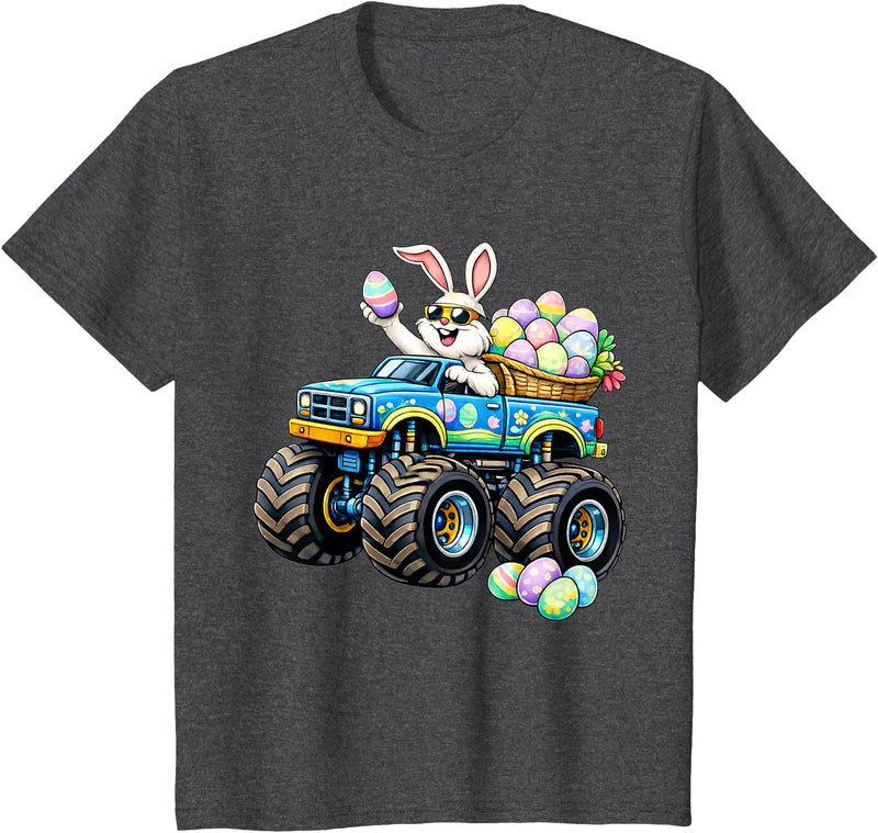 Easter Day Bunny Monster Truck Eggs Rabbit Boys Kids T-Shirt in Dark Heather Grey