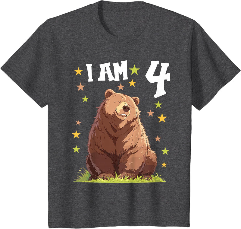 4 years old 4th birthday Bear Kids 4 Years old 4 birthday Bears Boy Girl Bear T-Shirt - Dark Heather Grey