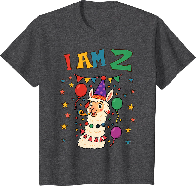 2 years old 2th birthday Llamas Llama Alpaca Shop 2 Years Old 2 Birthday Llamas Alpaca Boy Girl Llama T-Shirt - Dark Heather Grey