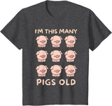 Pigs lover Birthday Gifts Toddler I'm This Many Pigs Old - 9th Birthday Pig 9 Years Old Bday T-Shirt - Dark Heather Grey
