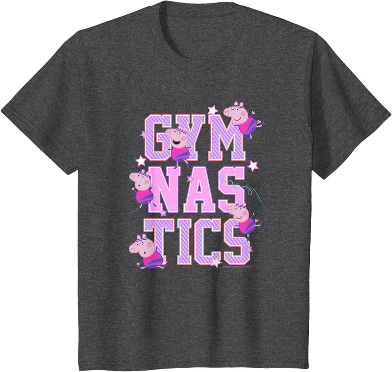 Kids Peppa Pig Gymnastics Stacked Text T-Shirt - Dark Heather Grey