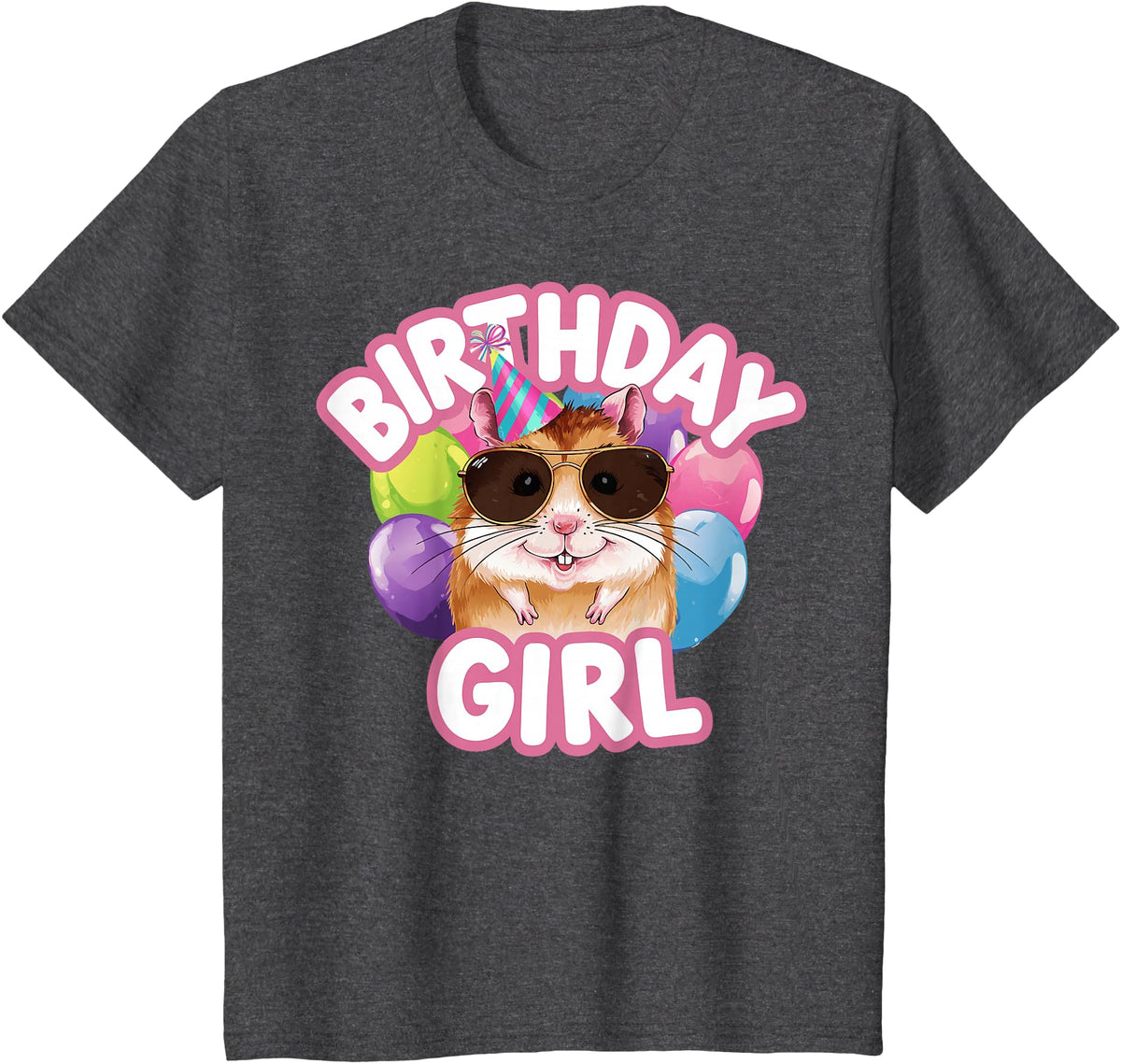 Girl Birthday Hamster Kids T-Shirt - Dark Heather Grey