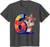 6th Birthday Hamster Kids T-Shirt - Dark Heather Grey