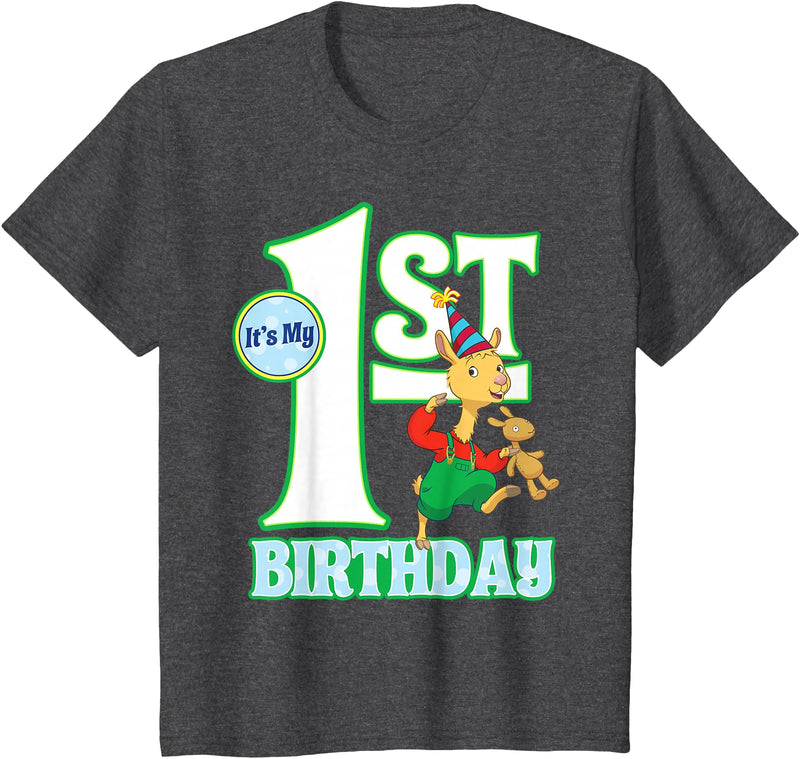 Children's My First Birthday Official Llama Llama Tee Shirt T-Shirt - Dark Heather Grey