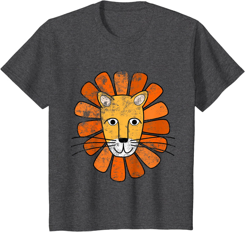 AlphaPlayTees Lion Face T-Shirt. Boys / Girls Cartoon Lion Tee T-Shirt - Dark Heather Grey