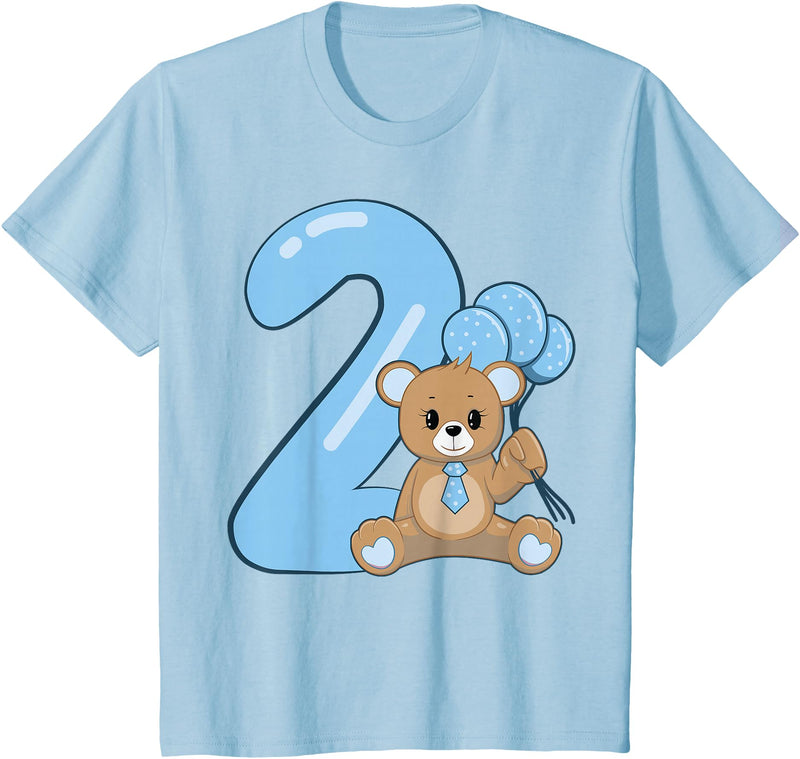 Teddy Bear Cute Birthday Party balloons Apparel Kids Teddy Bear Cute 2nd Birthday Boy balloons birthday Party T-Shirt - Baby Blue