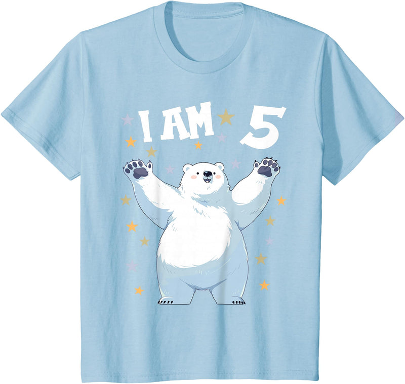 5 years old 5th birthday Polar Bear 5 Years old 5 birthday Polar Bears Boy girl Polar Bear T-Shirt - Baby Blue