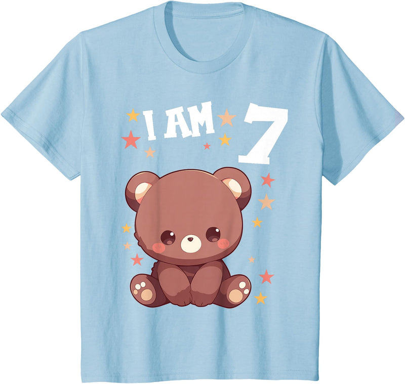 7 years old 7th birthday Bear Kids 7 Years old 7 birthday Bears Boy Girl Bear T-Shirt - Baby Blue