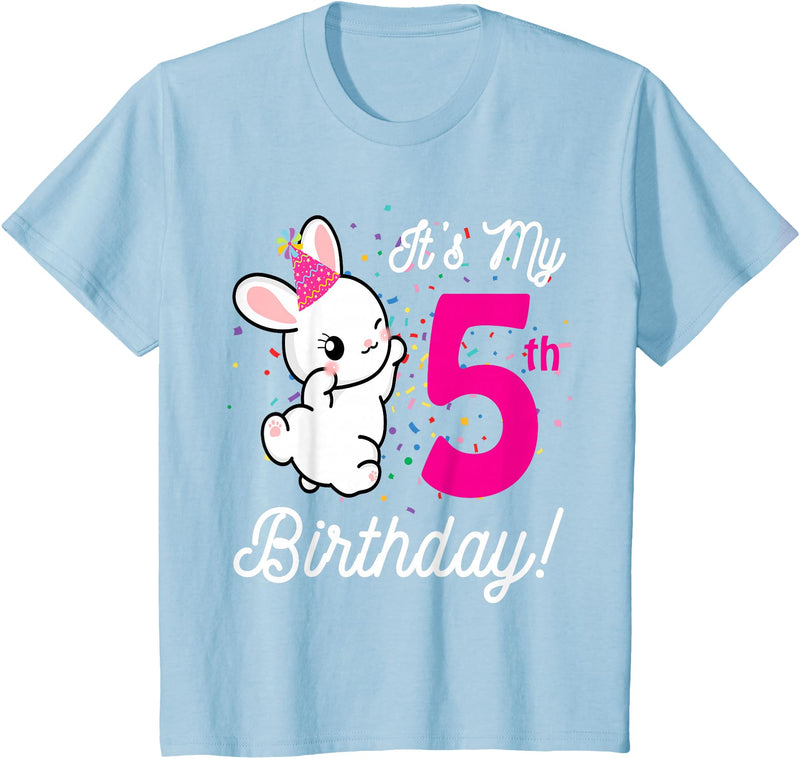 Its My 5th Birthday Girl Bunny Rabbit Theme Party (five) T-Shirt in Baby Blue