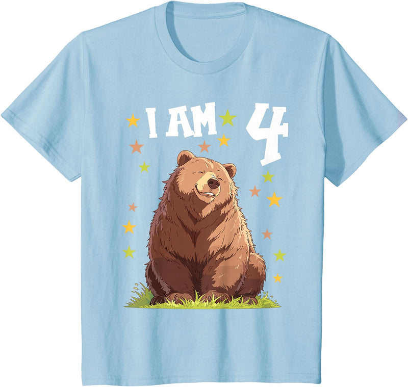 4 years old 4th birthday Bear Kids 4 Years old 4 birthday Bears Boy Girl Bear T-Shirt - Baby Blue