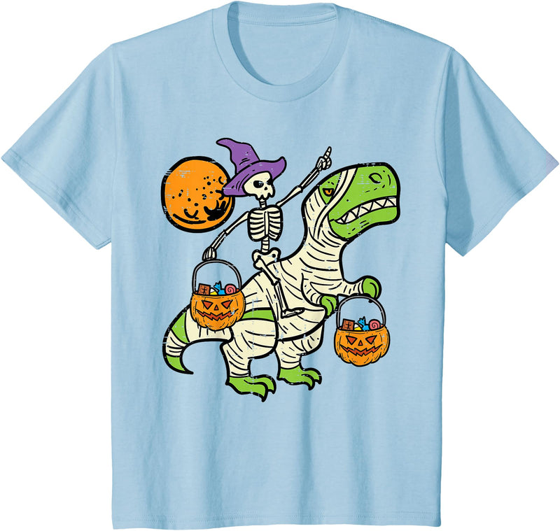 Toddler Boy Halloween Shirts For Boys Kids Kids Skeleton Dino Pumpkin Halloween Costume Toddler Boys Kids T-Shirt - Baby Blue