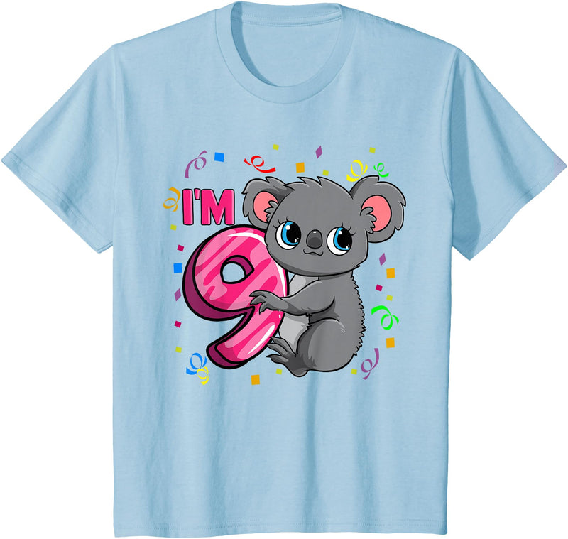 Birthday Gifts For Girls By Raleigh 9th Birthday Shirt For Girls Koala Bear 9 Years Old T-Shirt - Baby Blue