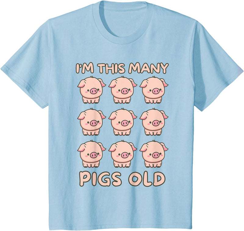 Pigs lover Birthday Gifts Toddler I'm This Many Pigs Old - 9th Birthday Pig 9 Years Old Bday T-Shirt - Baby Blue