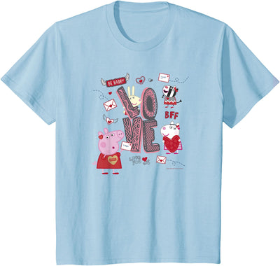 Kids Peppa Pig Valentine's Day Love Be Happy Friends Group Shot T-Shirt