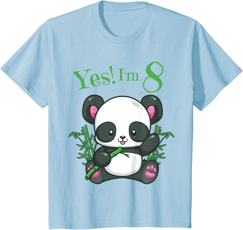 Girls Panda Birthday Tee Shirts Co. Panda 8th Birthday T Shirt Girls Gift Birthday Outfit Age 8 T-Shirt - Baby Blue