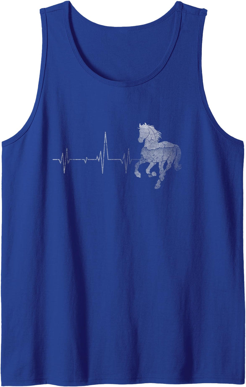 Vintage Retro Distressed Heartbeat Horse Riding Animal Gift Tank Top - Royal Blue