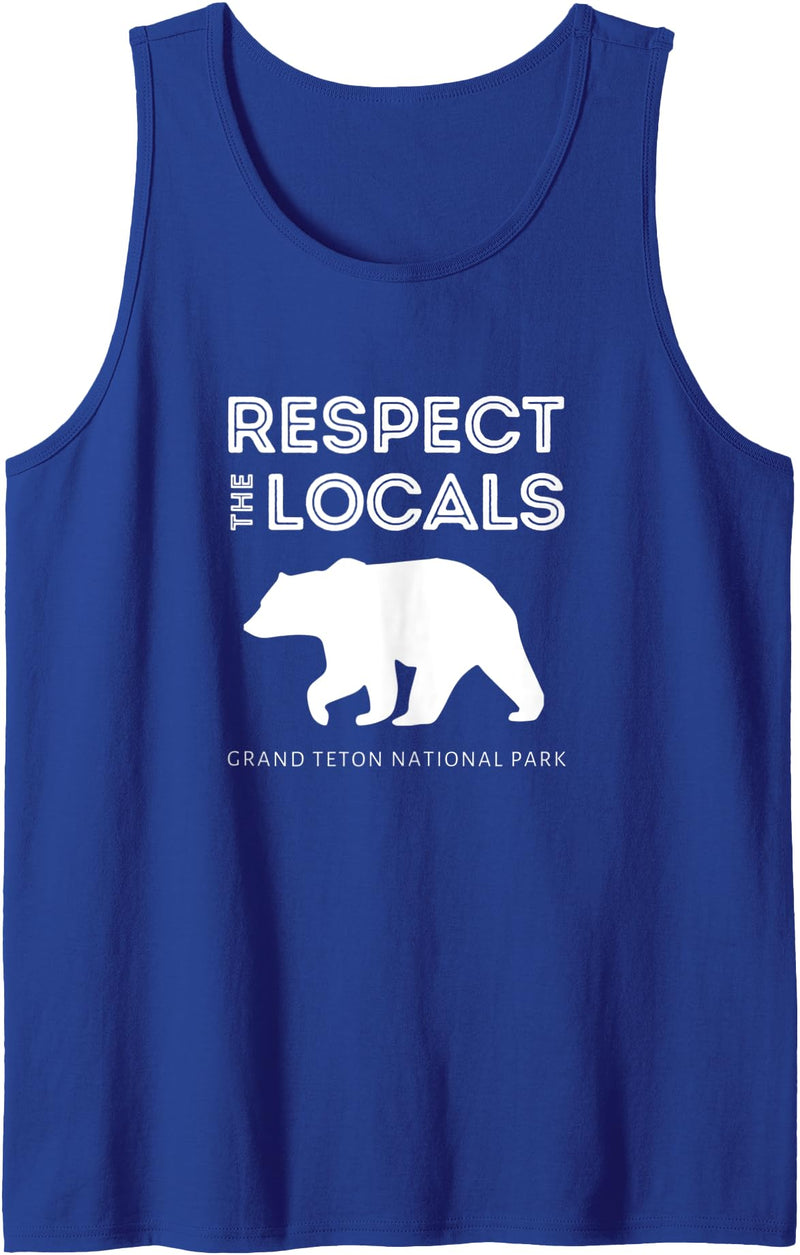 Grand Teton National Park Apparel & Gifts Respect The Locals Grizzly Bear Grand Teton National Park Tank Top - Royal Blue