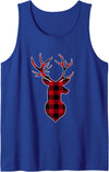 Buffalo Plaid Deer Christmas Ls Classic Red & Black Christmas Deer Head Buffalo Plaid Tank Top - Royal Blue