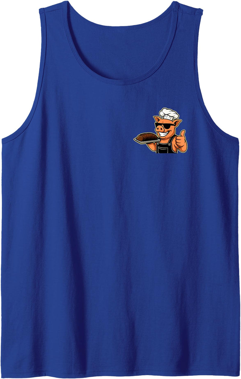 Vintage Funny Cool Pig Chef BBQ Season Men Dad Smokin' Meats and Clapping Cheeks BBQ Funny Pig Chef 2 Sided Tank Top - Royal Blue