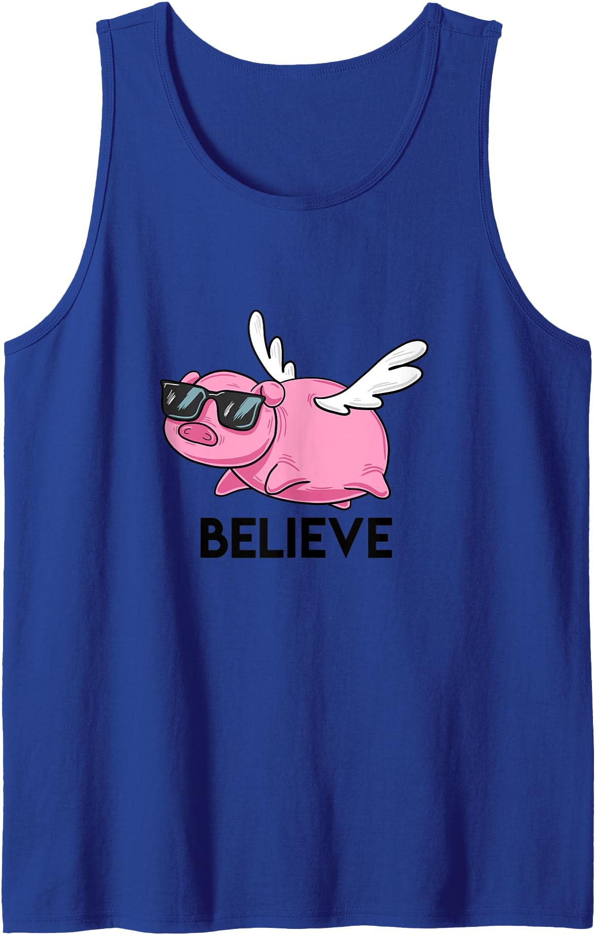 BoredKoalas Puns Believe Flying Pig with Sunglasses Funny Animal Puns Gift Tank Top - Royal Blue