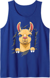 Llama looks from torn fabric Cute llama torn fabric funny llama lovers kids women men Tank Top - Royal Blue