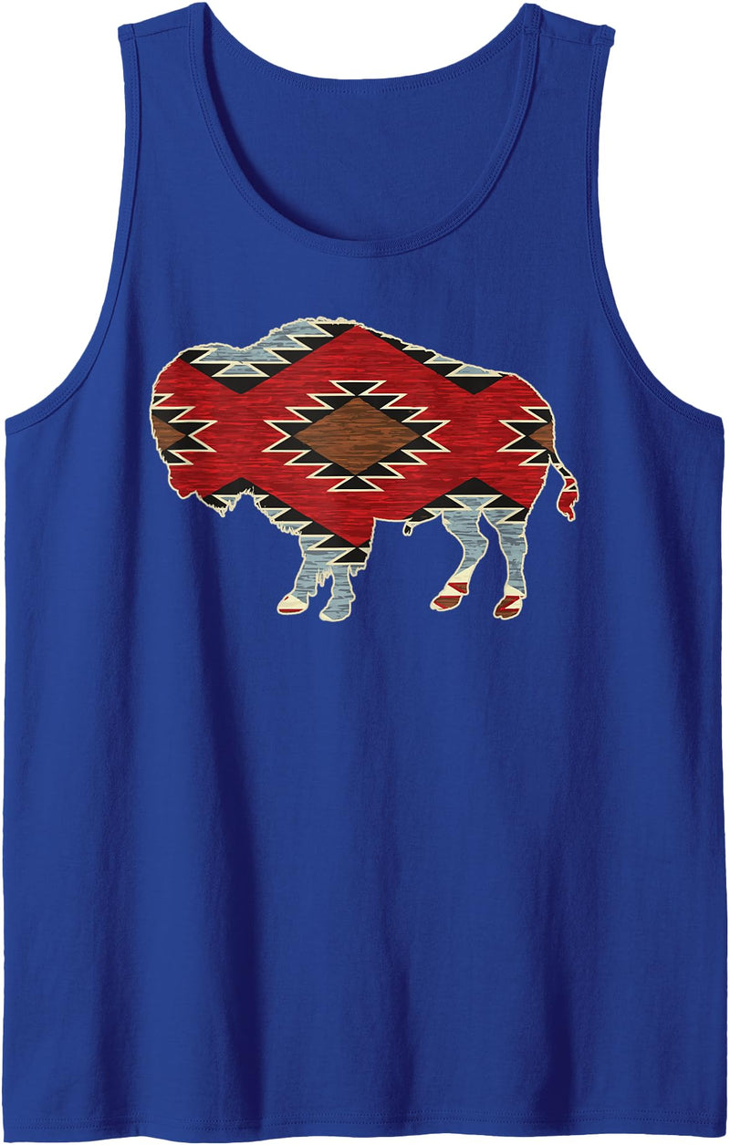 Country Girl Big Ray Designs Arizona Buffalo Aztec Indian Southwestern Pattern Vintage Tank Top - Royal Blue