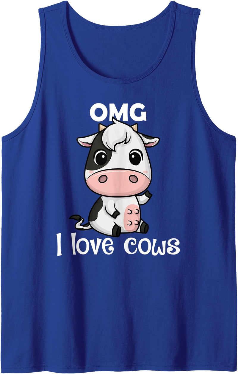 The Adorable OMG Collection OMG I Love Cows Cute Kawaii Cow Tank Top - Royal Blue