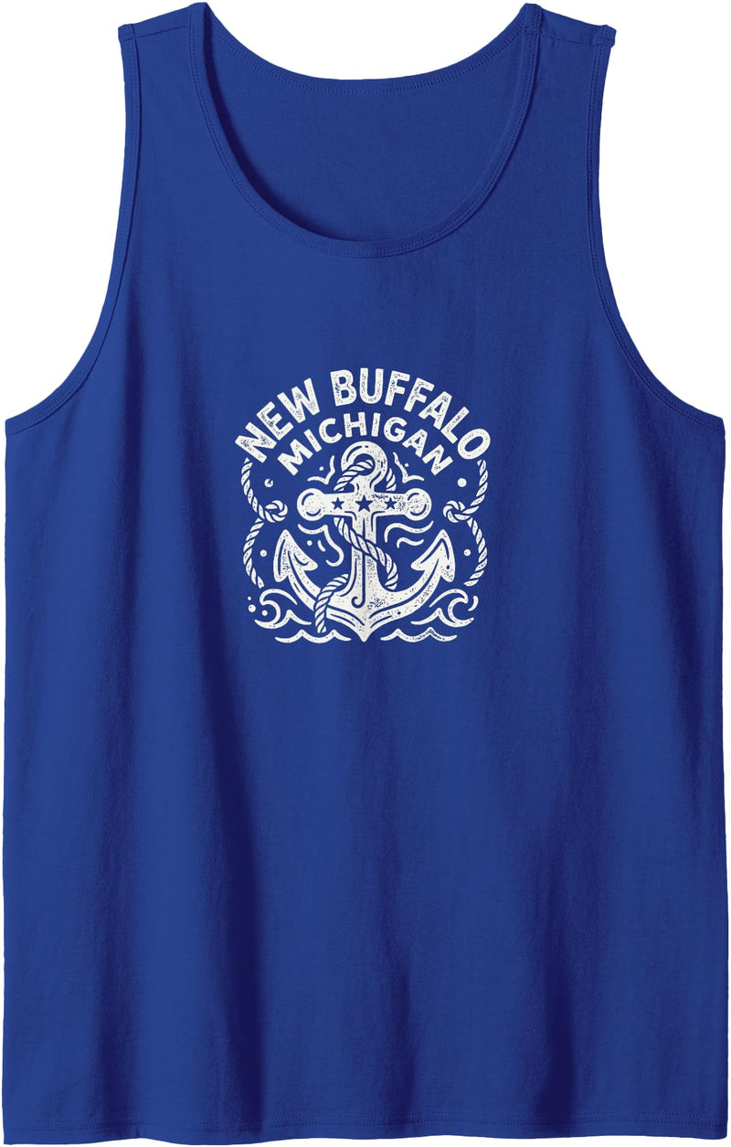 CoastlineCotton - New Buffalo Michigan New Buffalo Michigan Cute Anchor Nautical Boating Tank Top - Royal Blue