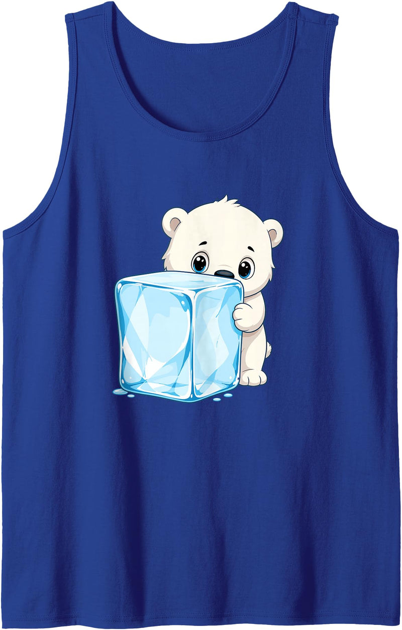 Cute Polar Bear Ice Cube Arctic Kawaii Adorable Baby Polar Bear Hugging Big Ice Cube Tank Top - Royal Blue