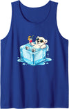 Cool Polar Bear Summer Vibes Chill Ice Cube Lazy Polar Bear in Ice Cube Tropical Cocktail Tank Top - Royal Blue