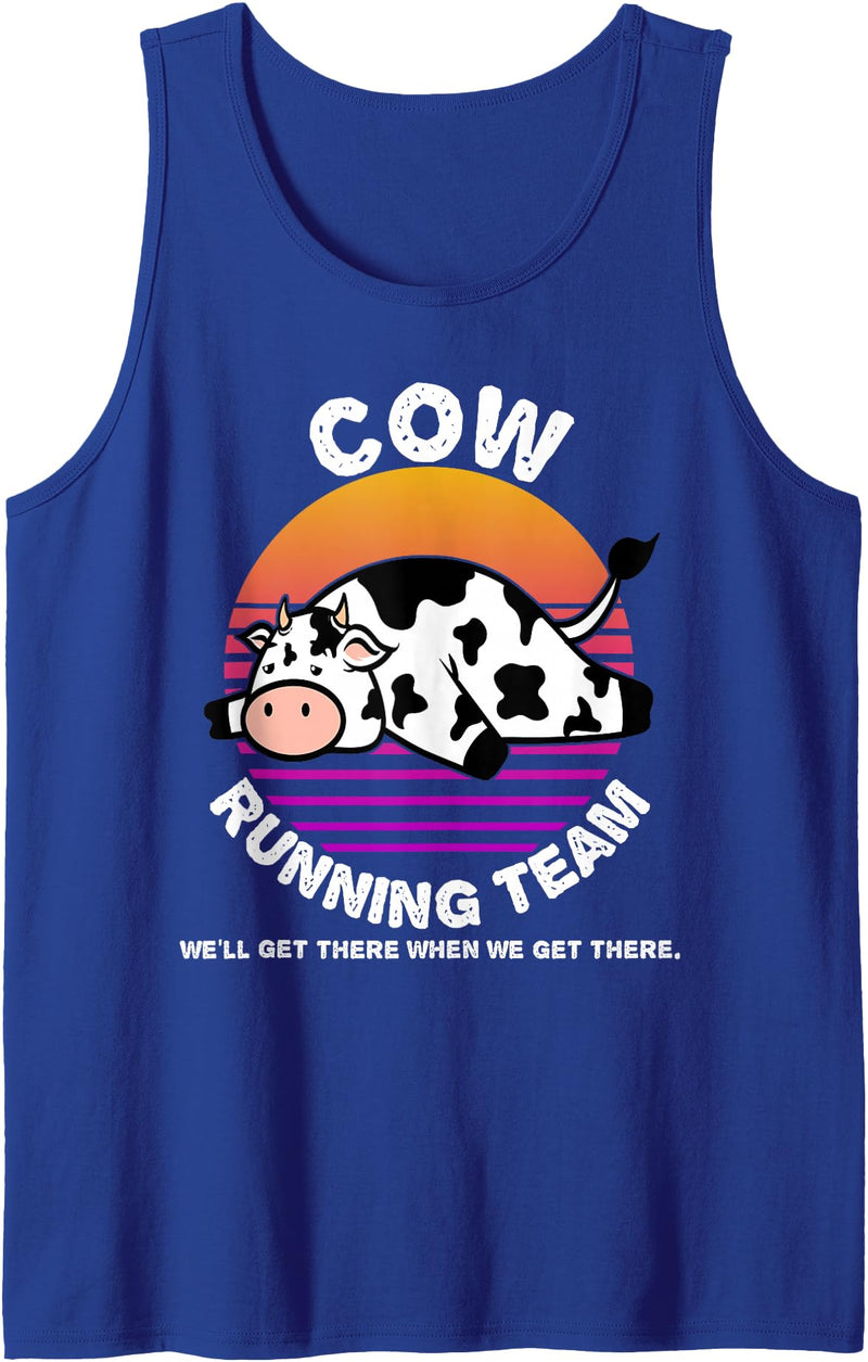 Running Shirts by CrushRetro Funny Dairy Cow Running Team Shirt Kids Men Women Gift Tank Top - Royal Blue