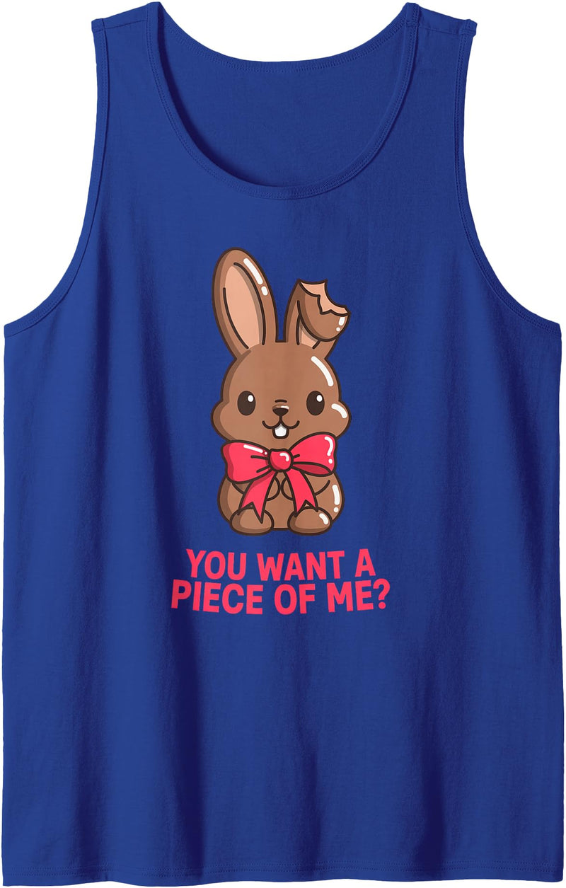 Chocolate Bunny Do You Want Piece of Me Funny Easter Rabbit Tank Top in Royal Blue