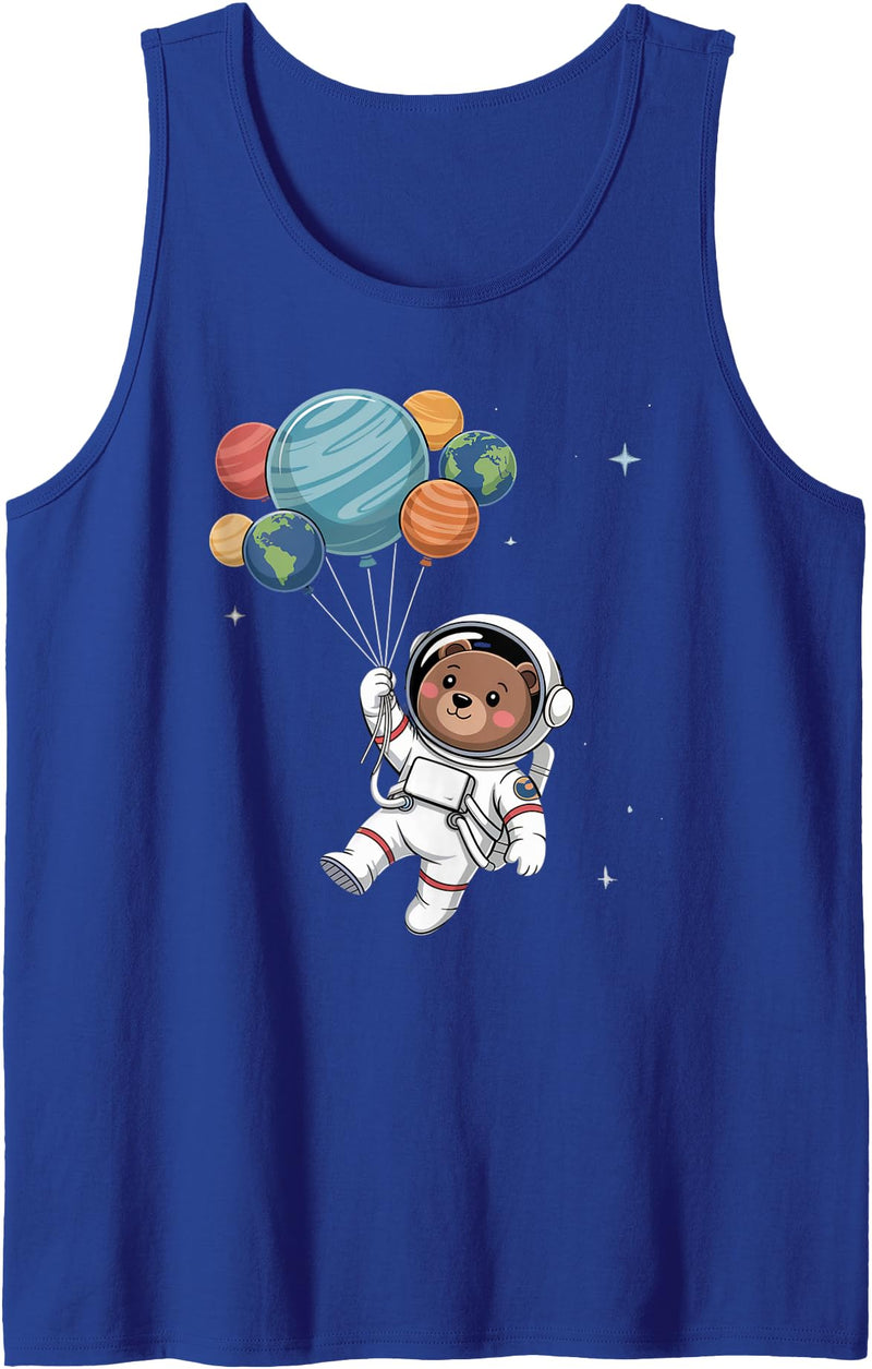 Astronaut Balloon Mens Astronaut Costume Kids Womens Astronaut Bear Holding Planet Balloons Outer Space Tank Top - Royal Blue