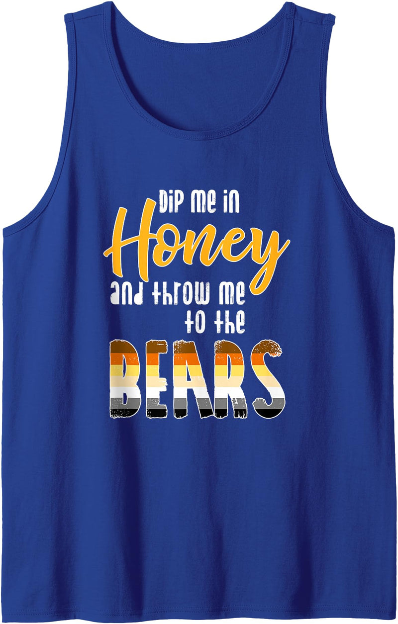 Gay Bear Community Mens Dip me in Honey and Throw me to the Bears - Funny Gay Pride Tank Top - Royal Blue