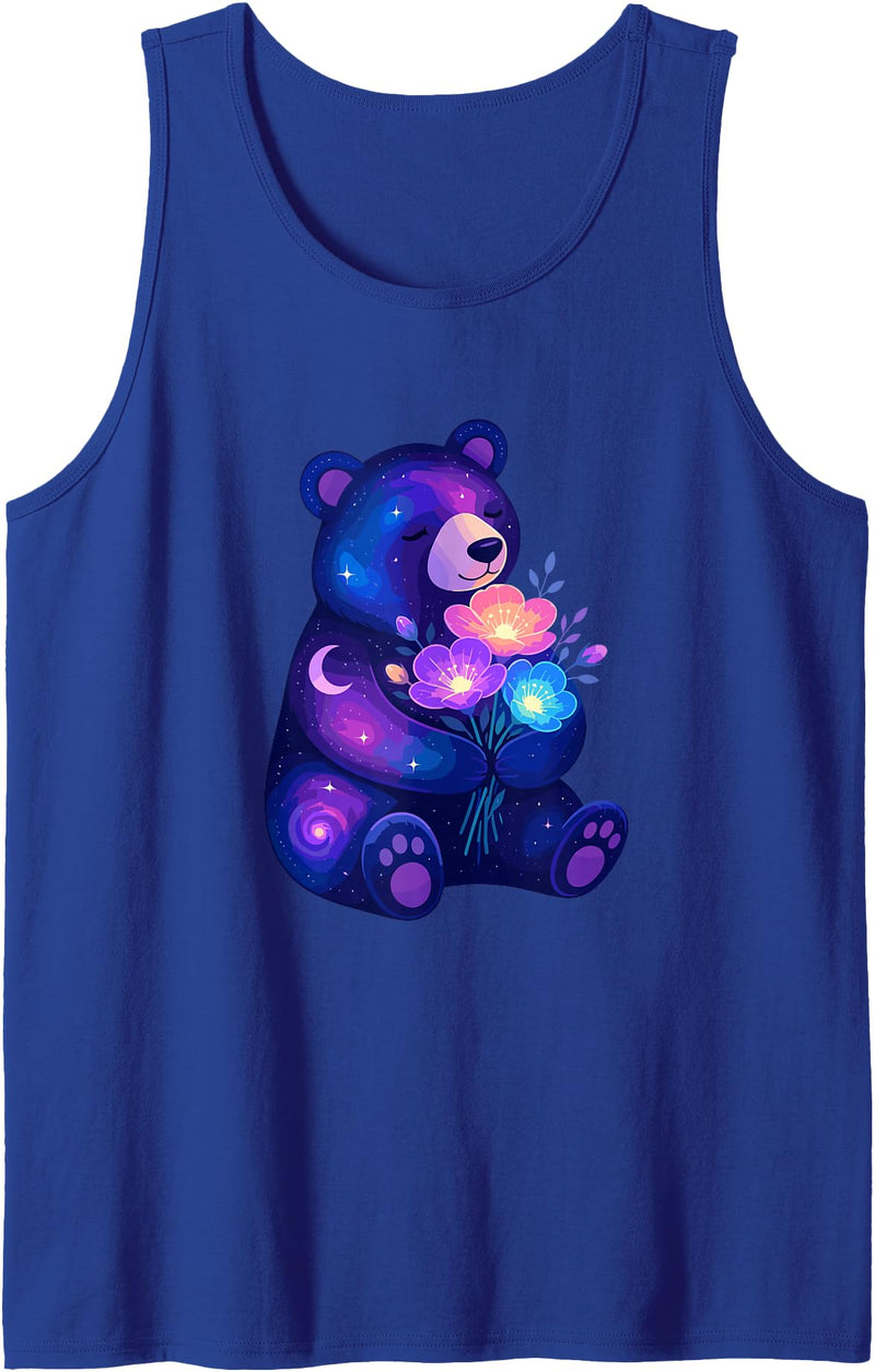 Galaxy Bear Space Flowers Cute Cosmic Night Cosmic Night Bear with Colorful Space Flowers Tank Top - Royal Blue