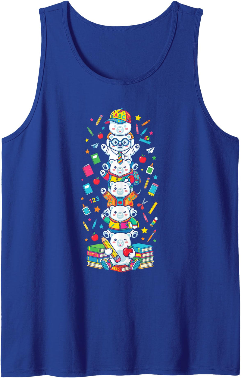 Polar Bear First Day of School Costume Boy Girl Polar Bear Back to School Teacher Student Women Men Kid Tank Top - Royal Blue