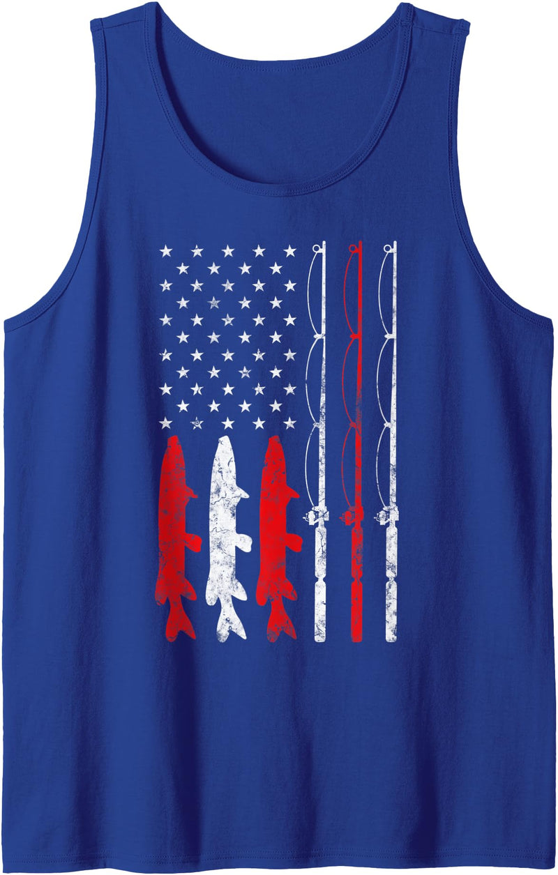 Who love Fishing Fisherman American Flag Fishing rod line pole fish stripes Fisherman Tank Top - Royal Blue